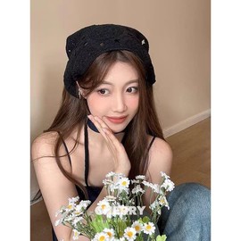 Voeveg Crochet Bandana for Women Crochet Headband Knitted Triangle Head Hair Scarf Cute Crochet Headbands for Women Boho Knit Lace Floral Mushroom Bandana Strawberry Headband Women Black