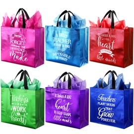 Tellingyou 24 Pieces Christmas Teacher Appreciation Gift Bags Reusable Gift Bags with Tissues for Women(13 x 5 x 11 Inch,Classic Style)