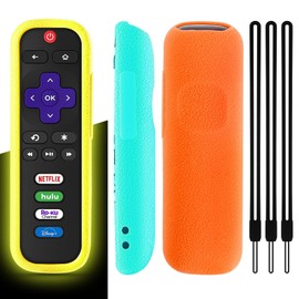 Wevove 3 Pack Remote Case for Roku, Cover Compatible with TCL Roku Smart TV Steaming Stick Remote, Roko TV Remote Cover Silicone Protective Controller Universal Sleeve (Glow Yellow&Orange&Sky Blue)