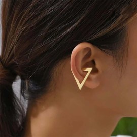 Inilbran Boho Triangle Ear Cuff Earrings Vintage Triangle Geometric Cuff On Earrings Gold Triangle Wrap Hoop Earrings No Piercing Clip Earrings Jewellery For Women, Zinc, No Gemstone