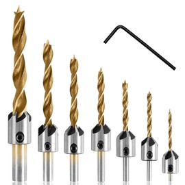 Drill Countersink, 7-Piece Wood Drill Bit with Countersink Drill Wood Twist Drill Set with Hole Reamer Tenon Drill Bit 90° Countersink Countersink Wood Spiral Drill Bit for Wood Processing