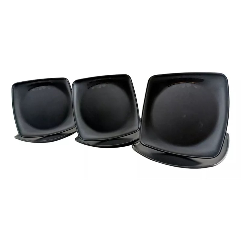 Anforama Set Juego Platos Melamina Gruesa Negro Moderna 6pzas 23.5cm