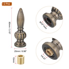 PATIKIL 25x80mm Lamp Shade Finial, 2 Pcs Lamp Finials Caps Knob M10x1mm Threaded Alloy Solid Lamp Finial Decoration for Lamp Shade Table Floor Lamps, Bronze