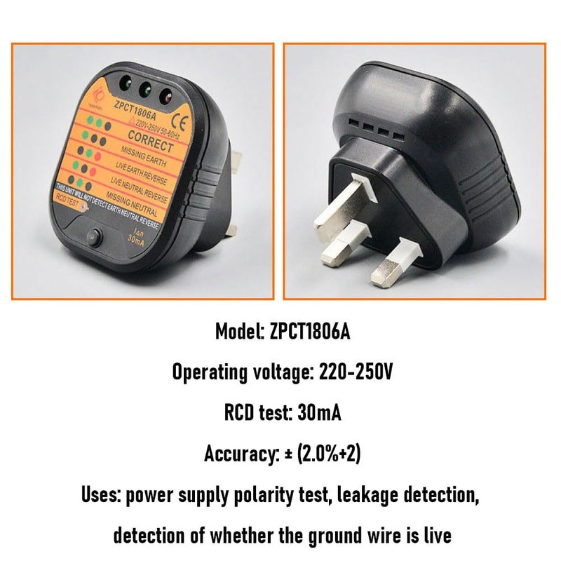 Automatic Power Socket Tester, 220-250V Electric Rcd Outlet Tester Plug