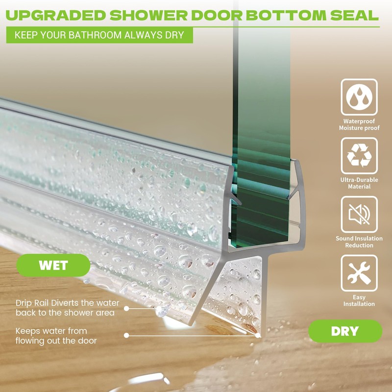 Shower Door Bottom Seal, 2-Pack PVC Strips with Sweep 36"