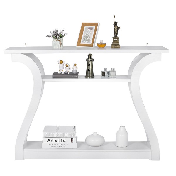 White 3-tier Console Table Hallway Storage Organizer Table Side Table