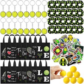 Shinylin 146 Pcs Tennis Party Favors for Teen Girls Bulk 24 Goodie Bags 24 Keychains 50 Stickers 24 Hair Ties 24 Sports Stress Balls for Tennis Players Team Stuff