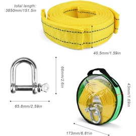 RODISHOMM Tow Rope 4 Metres, 5 Ton (11000 Lbs), Car Tow Rope Includes 2 Safety U-Ring Hooks and Storage Bag