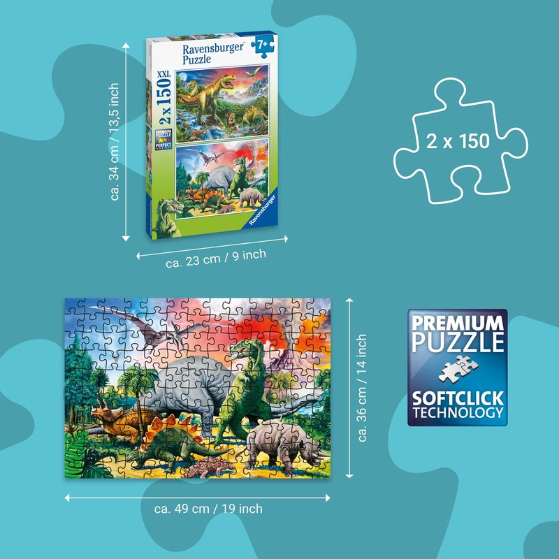 Ravensburger Puzzle 80563 Dinosaur Puzzle 2 x 150 Pieces for