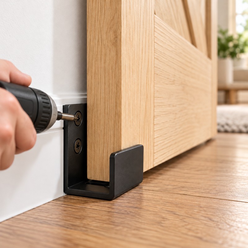 Adjustable Barn Door Guide – Black Stainless Steel Floor and
