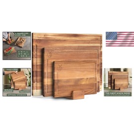 Rustic Acacia Wood Cutting Board Set with Milled Juice Groove - Practical Design