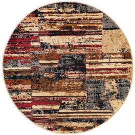 Unique Loom Saturn Collection Area Rug - Vue (Round 3' 3" x 3' 3", Multi/Beige)