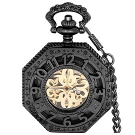 Alwesam Vintage Men’s Pocket Watch Arabic Numerals Scale Hand Winding Mechanical Pocket Watch with Chain &Box Christmas Birthday Gifts(Black)
