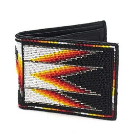 La Vivia Handmade Beaded Men's Leather Wallet. Hand Beaded Seed Bead Inspired by Native American Style One of its Kind (White-Black-Red)
