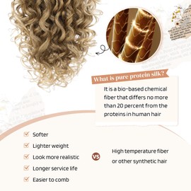 Flufymooz 100％ Pure Protein Ponytail Extension, 18 Inch Curly Claw Clip Ponytail Hair Extensions Natural Soft pony tail hairpiece for women-Dark Blonde