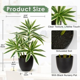 Faux Plants 16.1" Dracaena Artificial Plant Realistic Fake Plants in Pot Small Indoor Plants Fake Potted Plants Artificial Decor for Home Living Room Bathroom Office House Table Desk Shelf, Green