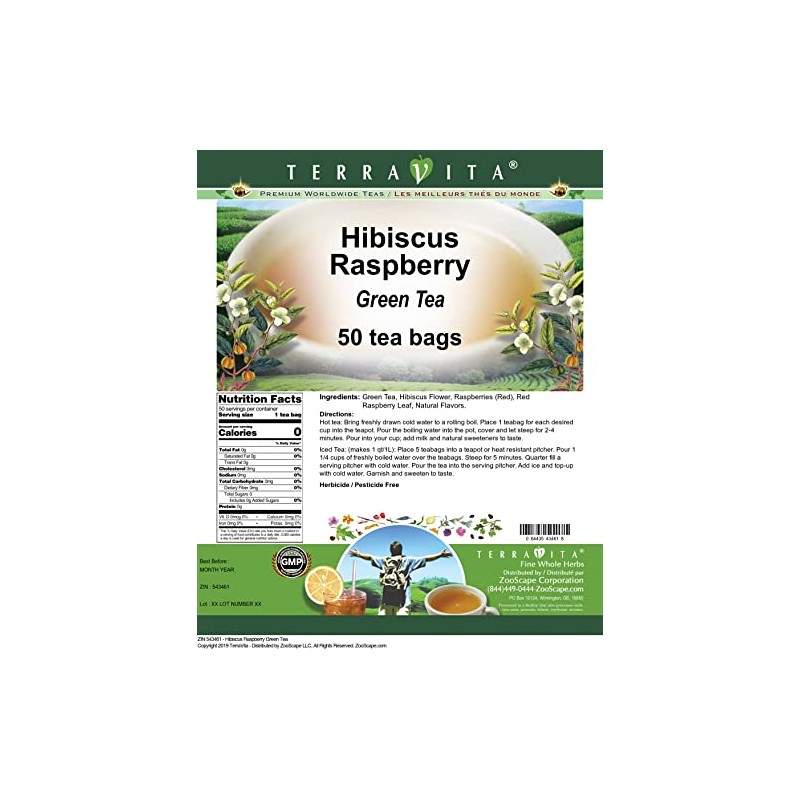 Hibiscus Raspberry Green Tea (50 tea bags, ZIN: 543461)