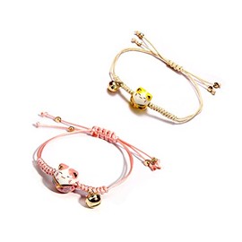 2pcs Feng Shui Lucky Ceramics Cat Good Luck Wealth Couple Bracelet Beaded Adjustable Sting Thread Rope with Bell Wealth Health Fortune Rich Money Symbol for Women BFF Friendship Jewelry-B