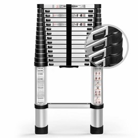 waltyotur 14.5FT / 4.4M Telescoping Ladders, Aluminum extendable, Folding Ladders, one-Button Retractable Extension Ladder, Portable Ladder for Home and Outdoor Work, Load Capacity 330 pounds