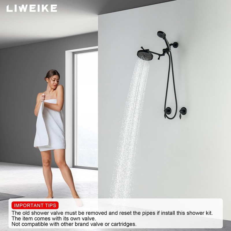 LIWEIKE 2 Handle Shower Faucet Matte Black Two Handles Shower