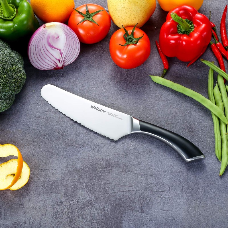 WELLSTAR 6.5 Inch German Stainless Steel Serrated Utility Knife -