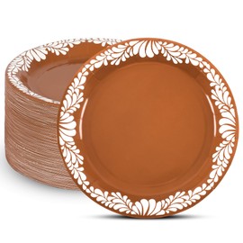 Houuqe 120 PCS Platos De Barro Mexicanos Mexican Paper Plates Cielito Lindo Decoration- 9 Inch Mexican Terracotta Flower Clay Pottery Paper Plates for Cinco De Mayo Wedding Birthday Party supplies