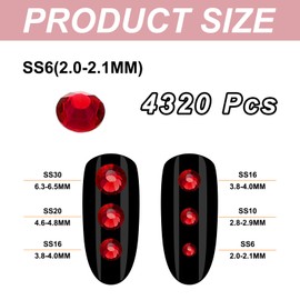 PATIKIL 4320Pcs SS6 Round Flatback Crystal 2.0-2.1mm Glass Rhinestones Gems Diamonds for DIY Crafts Clothes Shoes Nail Art Decoration, Dark Red
