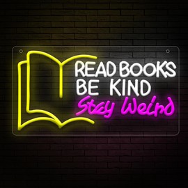 Lumoonosity Read Books Be Kind Stay Weird Neon Sign - Classroom Lights for Teachers - Read Books Neon Sign for Book Lovers, Students - Classroom Neon Sign for USB Powered with ON/OFF Switch