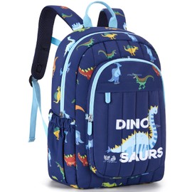 mommore Kids Backpack Boys, Preschool Kids Bookbag Lightweight Quilted Dinosaur Backpack with Chest Strap Water Resistance Toddler Backpack for School Daycare Travel