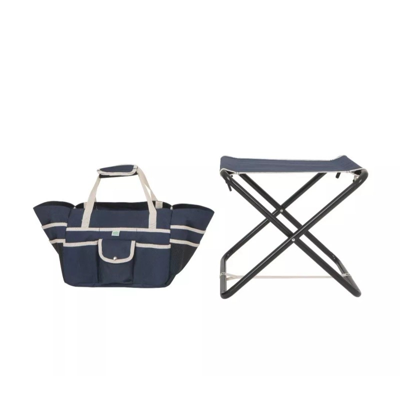 Unbranded 16" Folding Gardening Stool with Detachable Tote, Navy Blue
