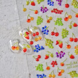 Fruit Nail Art Stickers Summer Colorful Nail Stickers 5D Embossed Cute Manicure Decals Accessories Self Adhesive Slider for Women DIY Nails Art Decorations Accessories