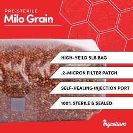 Mycelium 5 lb Milo Grain Spawn for Mushroom Cultivation | Sterilized Nutrient-Rich Bag with Self-Healing Injection Port – Ideal for Rapid Mycelium Colonization | Ready to Inoculate | Made in USA
