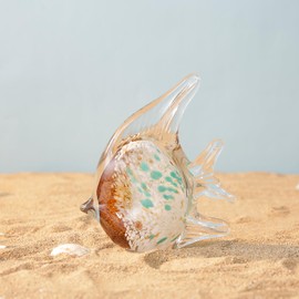 ORRFIDDY Handmade Glass Fish Figurine Crystal Fish Figurine for Coastal Home Office Desk or Feng Shui Decoration Modern Handmade Sculpture