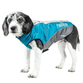 DOGHELIOS 'Altitude-Mountaineer' Wrap-Velcro Protective Waterproof Pet Dog Coat Jacket w/ Blackshark Technology, Medium, Blue, Charcoal Grey, Light Grey