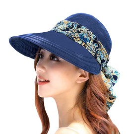 IBLUELOVER Women Foldable Sun Hat Outdoor Visor Hat 3 in 1 Beach Hat Large Brim Baseball Cap with Neck Flap Breathable Quick Dry 360°Protection UV Sun Protection UPF 50+ Fishing Hat Navy Blue