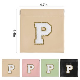 AIBFRID 4 PCS Small Initial Makeup Bag for Purse Mini Portable Cosmetic Bags for Women Coin Purse Lipstick Cosmetic Accessories Organizer Small Travel Kit Storage Pouch, black, pink, light blue, brown