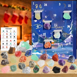 Advent Calendar 2024, 24 Days Natural Crystal Agate Stone Minerals & Fossils Gem Advent Calendars 2024 for Kids,Christmas Countdown Calendar Enthusiasts Rock Collection for Xmas Girls Boy Women Men (Blue)