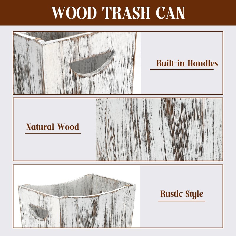 Ismosm Rustic Wooden Trash Can Set, 2-Pack, Small and Large