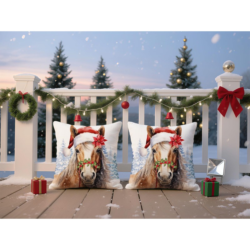 Doobicy 2 Pack Christmas Horse Pillow Covers 20”x20” Rustic Farmhouse