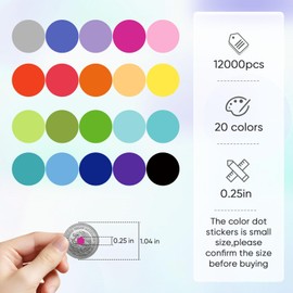 12000 PCS Small Colored Dot Stickers, 1/4" Round Color Coding Labels,20 Colors Circle Tiny Dot Stickers for Classroom, Office, Library, Inventory Organizing, File Classification
