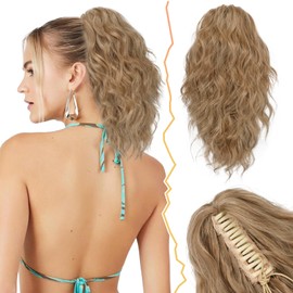 BARSDAR Short Wavy Ponytail Extension 30 cm Claw Clip Wavy Ponytail Hair Extension Multi Layered Synthetic Clip Ponytail Hairpiece for Women Girls (Brown & Blonde)
