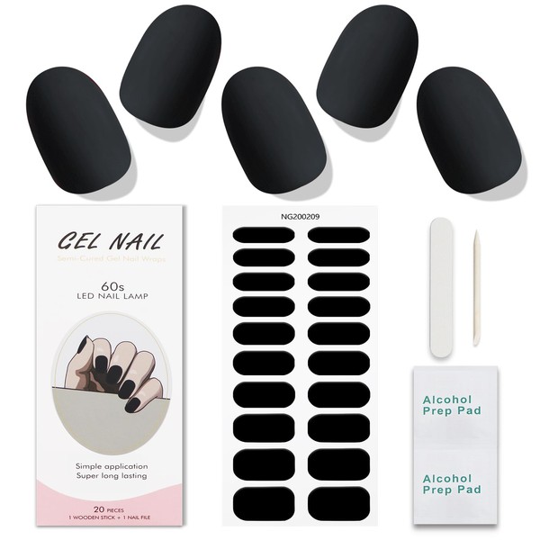 JMEOWIO Gel Nail Stickers Carbon Black Semi Cured Gel Nail