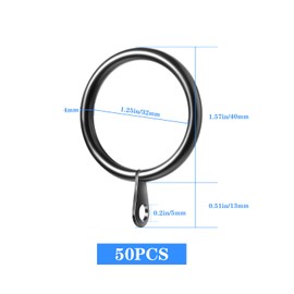 50 Pack Metal Curtain Rings 32mm Internal Diameter Curtain Pole Rings Black Hanging Rings for Curtain Poles,Shower Curtains Rods and Drapery