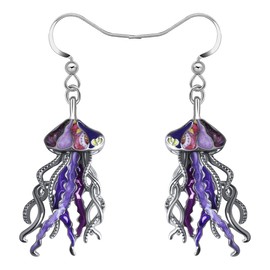 YAYAKO Enamel Zinc Alloy Jellyfish Earrings Dangle Jewelry for Women Girls Ocean Animals Summer Gifts Accessories (Purple)