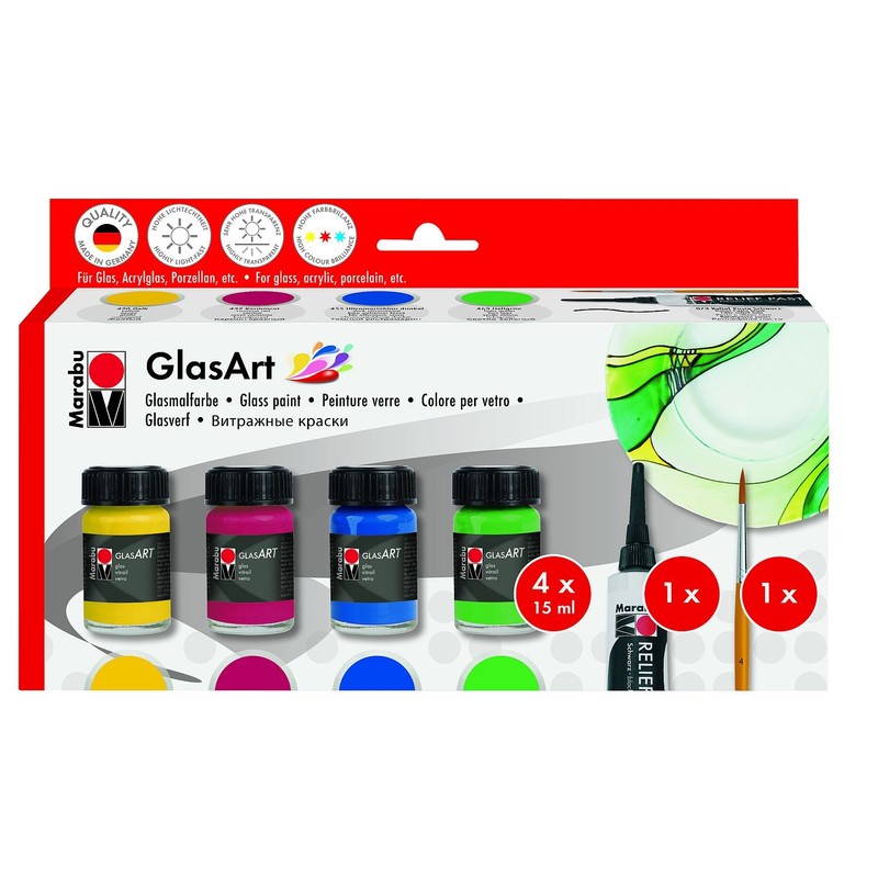 Marabu Glas Art Paint Assortment - Carmine Red, Light Green,