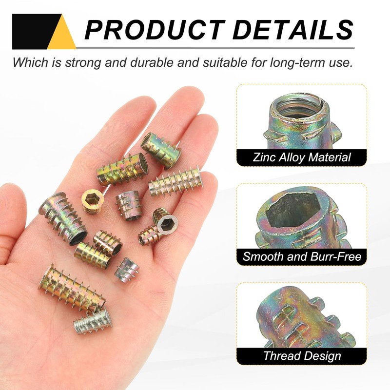 sourcing map 58 Pcs Threaded Inserts for Wood, Zinc Alloy