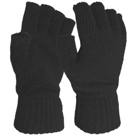 Ladies Super Soft Warm Fine Knit Thermal Fingerless Winter Gloves (Black)