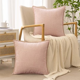 ANRODUO Pack of 2 Blush Pink Chenille Throw Pillow Covers 20x20 Inch Farmhouse Decorative Pillow Covers with Stitched Edge Soft Throw Pillows for Couch Sofa Bed and Living Room Spring Boho Home Decor