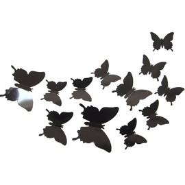 ALLICERE 12Pcs 3D Butterfly Removable Wall Decals DIY Home Decorations Art Decor Wall Stickers Murals for Babys Kids Bedroom Living Room Classroom Office(Color:Black)