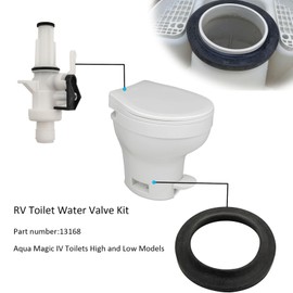 Upgraded 13168 RV Toilet Water Valve Kit for Aqua Magic IV Toilets High and Low Models with Flange Seal (2 Pcs)